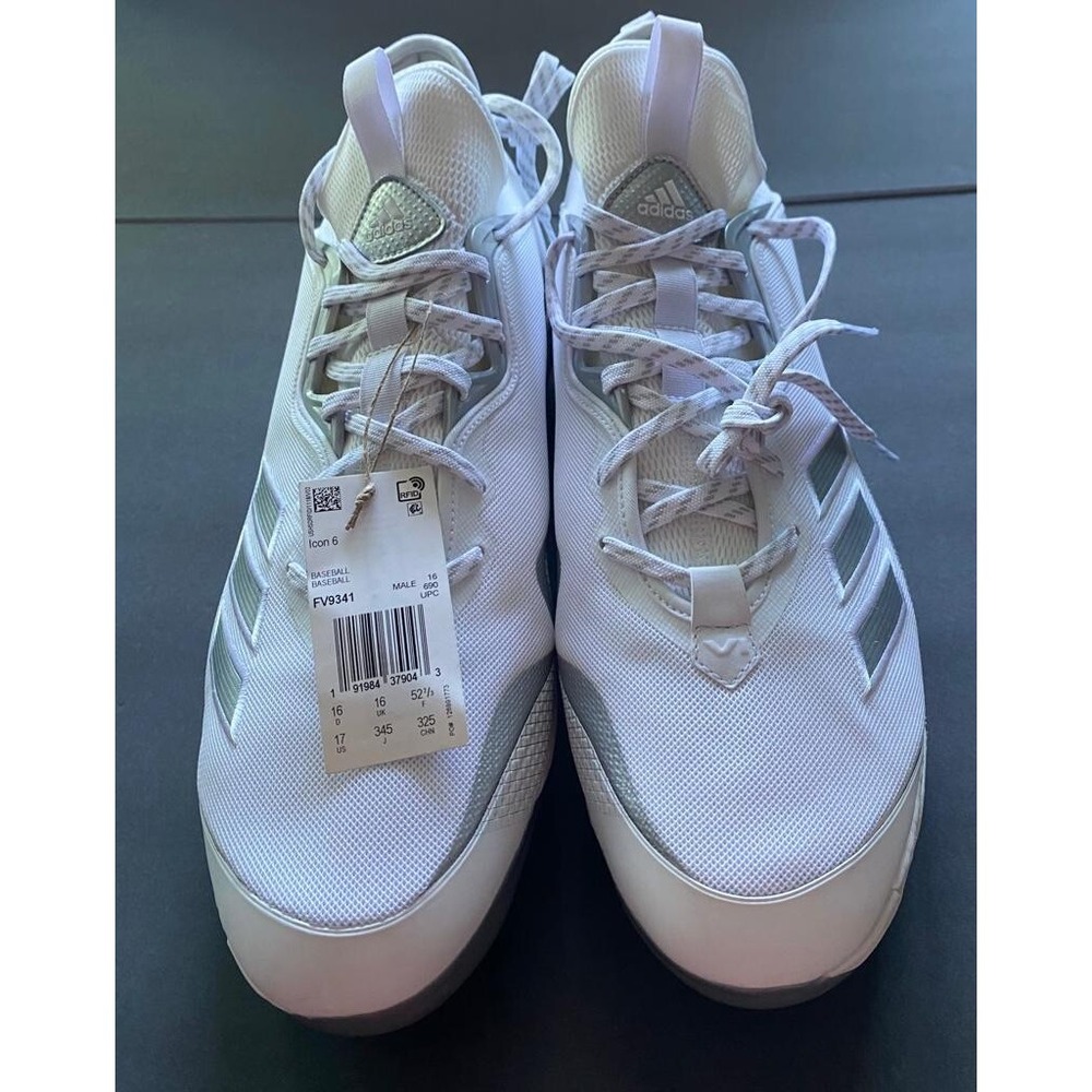 Adidas Icon 6 Metal Baseball Cleats BOOST White Silver FV9341 Men Size 17 NEW‎